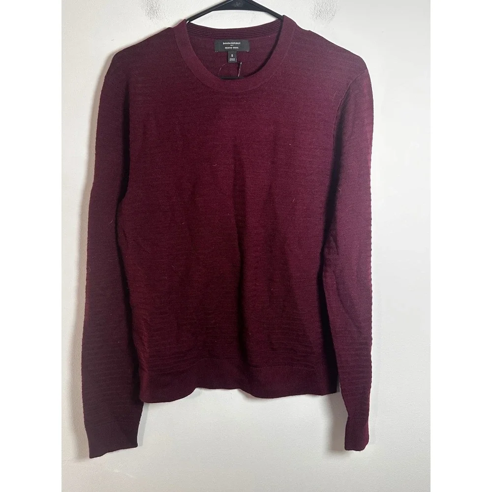 Banana Republic Mens Merino Wool Textured Crewneck Sweater Burgundy S New‎
